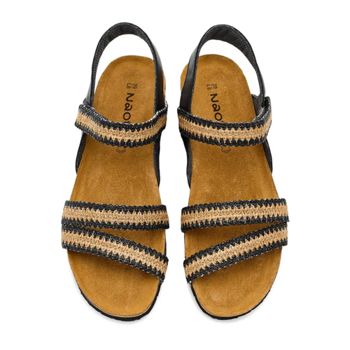 Women's Naot Kayla - Jet Black Leather/Raffia