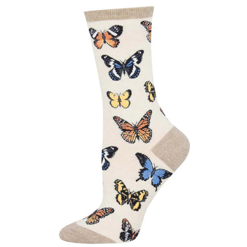 Women's Socksmith Majestic Butterflies Cotton Crew Socks – Ivory Heather