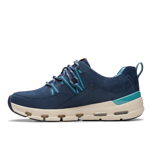 Women's Clarks Nature X Tie Waterproof - Navy Combi Nubuck