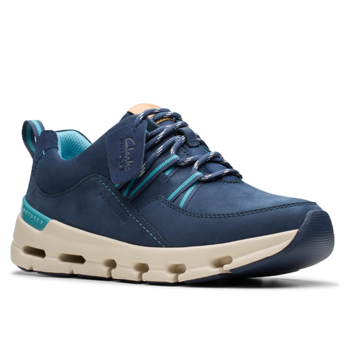 Women's Clarks Nature X Tie Waterproof - Navy Combi Nubuck