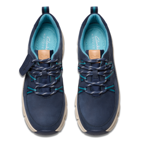 Women's Clarks Nature X Tie Waterproof - Navy Combi Nubuck