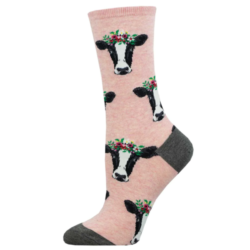 Women's Socksmith Wow Cow Cotton Crew Socks - Pink Heather