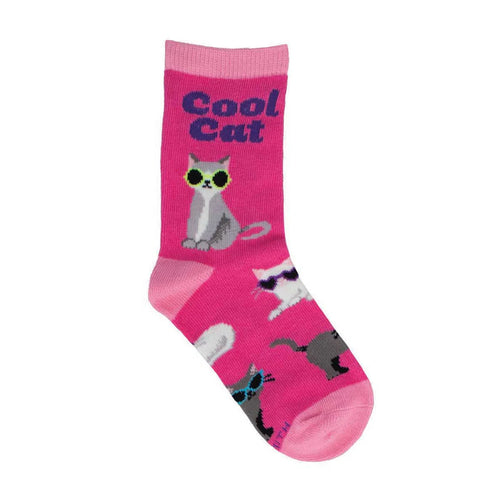 Kids' Socksmith Cool Cat Cotton Crew Socks - 4-7 years - Pink