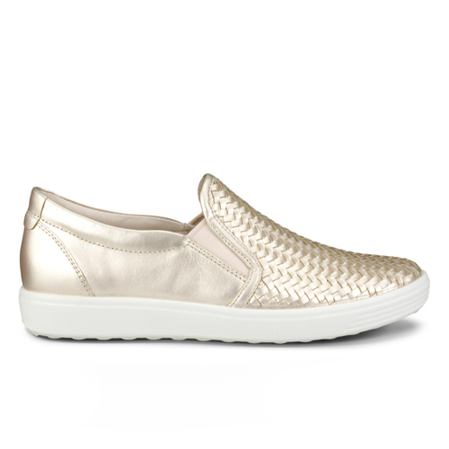 Women's ECCO Soft 7 Woven Slip-On 2.0 - Pure White Gold