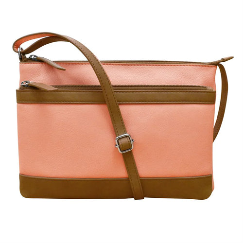 ili New York Double Zip Crossbody - Peach/Antique Saddle