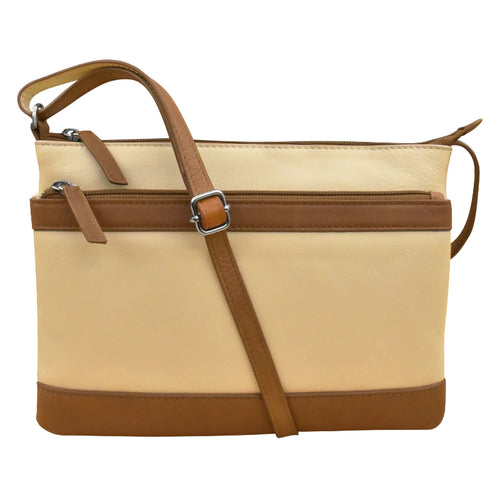ili New York Double Zip Crossbody - Stone/Antique Saddle