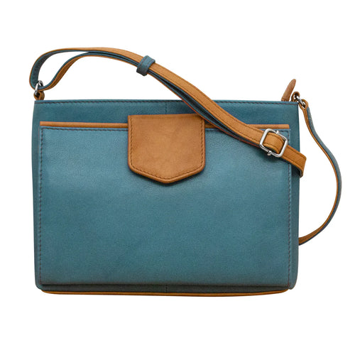 ili New York Pointed Tab Crossbody Organizer - Jeans Blue/Antique Saddle