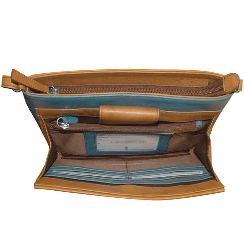ili New York Pointed Tab Crossbody Organizer - Jeans Blue/Antique Saddle