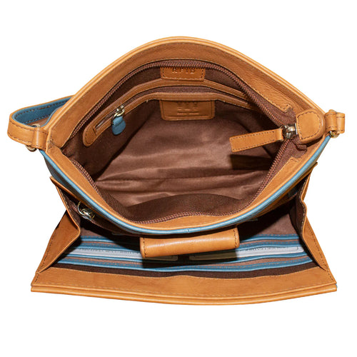 ili New York Pointed Tab Crossbody Organizer - Jeans Blue/Antique Saddle
