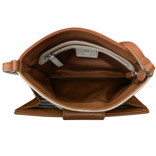 ili New York Pointed Tab Crossbody Organizer - Stone/Antique Saddle
