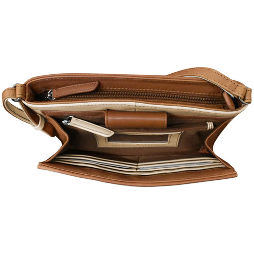 ili New York Pointed Tab Crossbody Organizer - Stone/Antique Saddle