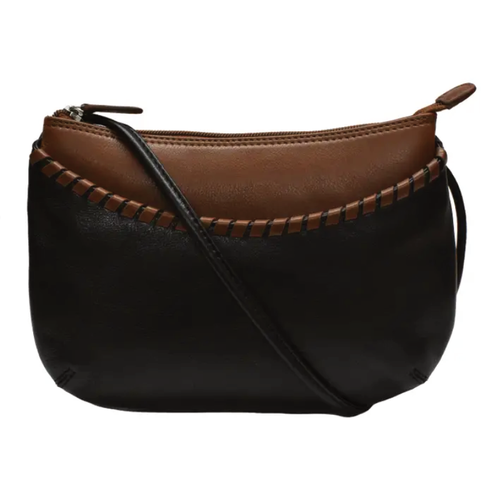 ili New York Whipstitch Round Zip Top Crossbody - Black/Toffee
