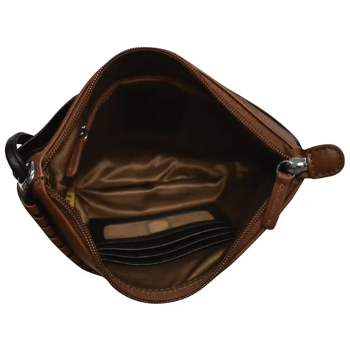 ili New York Whipstitch Round Zip Top Crossbody - Black/Toffee