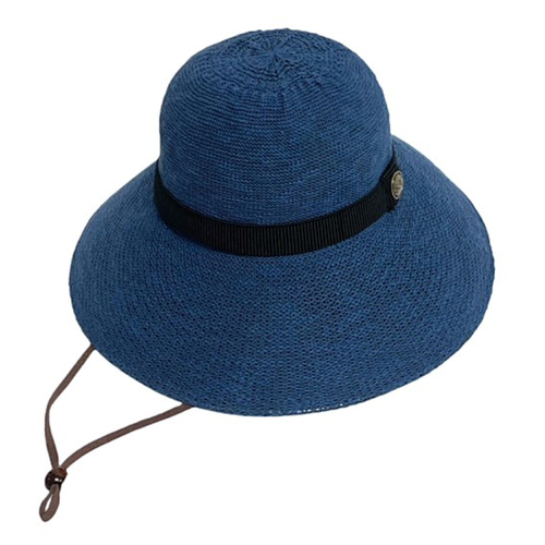 Shihreen Chloe Sun Hat With Chin Strap - Denim