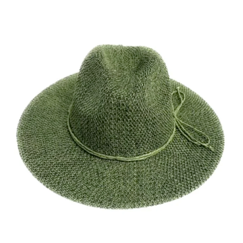 Shihreen Woven Fedora Hat with Tie - Olive