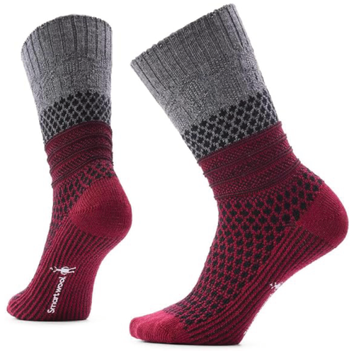 Smartwool Everyday Popcorn Cable Crew Socks - Black/Tibetan Red