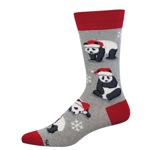 Men's Socksmith Merry Panda Cotton Crew Socks - Light Gray Heather