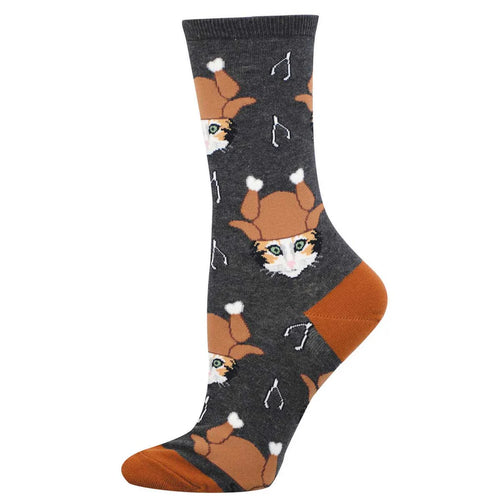 Women's Socksmith Thanksgiving Cat Cotton Crew Socks – Charcoal Heather