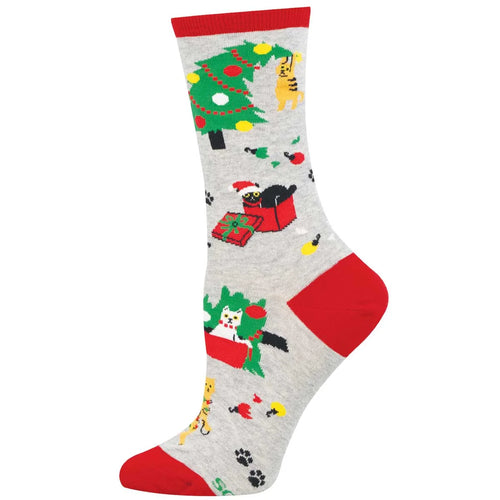 Women's Socksmith Kitty Christmas Chaos Cotton Crew Socks
