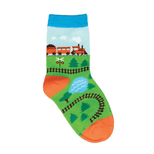 Kids' Socksmith Train Tracks Cotton Crew Socks - 2-4 years - Blue